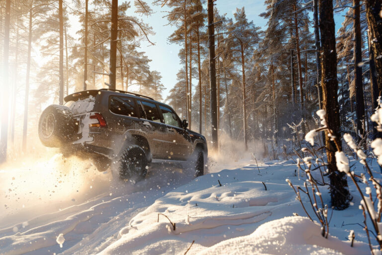 photorealistic view off road car with nature terrain weather conditions scaled